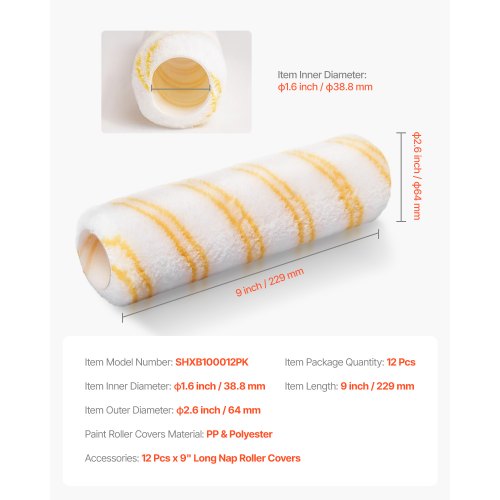 Paint Roller Covers 12 Pack 9 Inch Shedless Roller Covers 38 Inch Nap