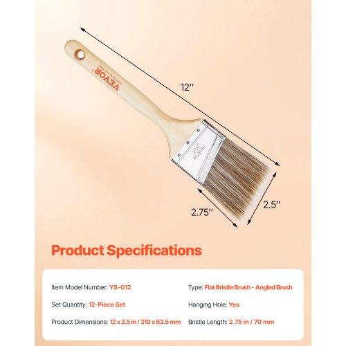 Paint Brushes 12 Piece Angle Paint Brush Treated Wood Handle Paint Brush
