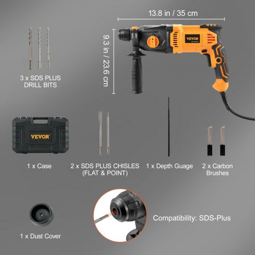 1 Inch SDSPlus Rotary Hammer Drill 8 Amp Corded Drills Heavy Duty