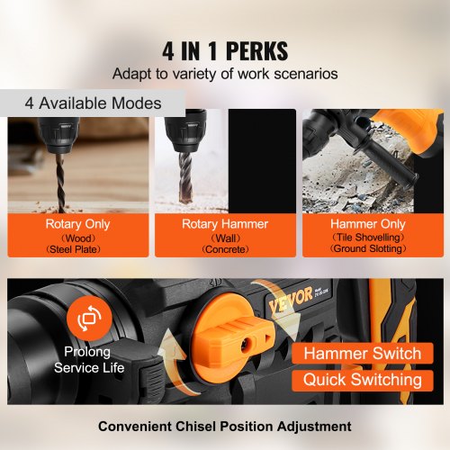 1-1/4 Inch SDSPlus Rotary Hammer Drill 13 Amp Corded Drills Heavy Duty