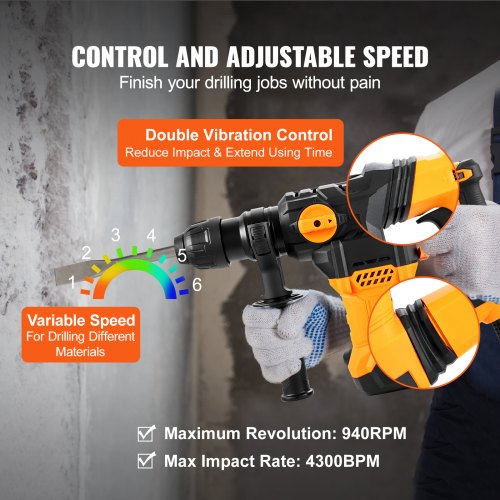 1-1/4 Inch SDSPlus Rotary Hammer Drill 13 Amp Corded Drills Heavy Duty