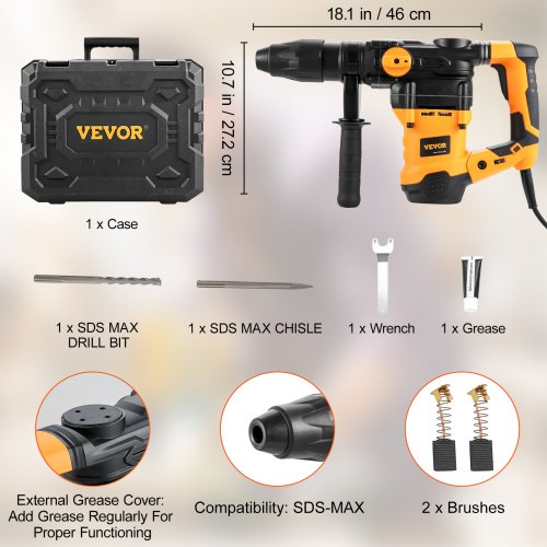 1916 Inch SDSMax Rotary Hammer Drill 13Amp Corded Drills Heavy Duty