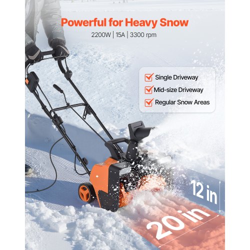 Electric Snow Blower 20 inch 15A Corded Snow Thrower with Dual LED