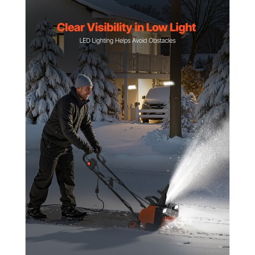 Electric Snow Blower 20 inch 15A Corded Snow Thrower with Dual LED