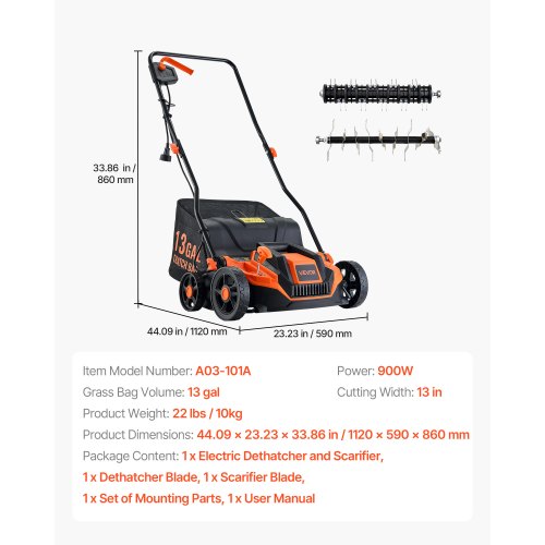 2in1 Electric Dethatcher and Scarifier 13Inch 13 Amp Corded Lawn