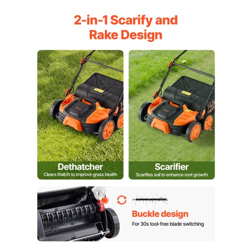 2in1 Electric Dethatcher and Scarifier 16Inch 15 Amp Corded Lawn