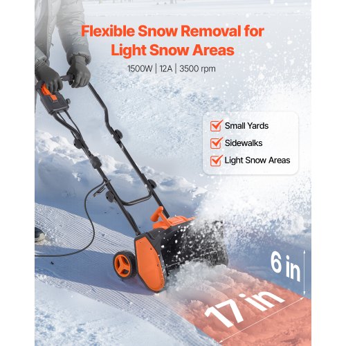 Electric Snow Shovel 12A 17 inch Corded Snow Shovel 60° Adjustable Chute