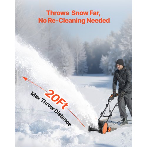 Electric Snow Shovel 12A 17 inch Corded Snow Shovel 60° Adjustable Chute