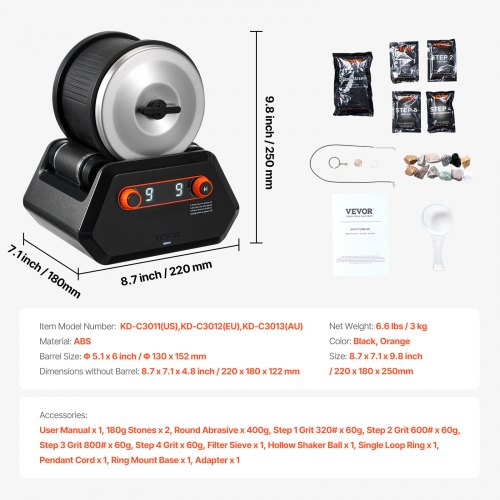 Rock Tumbler Kit 4 lbs Rock Polishing Kit 9 Speed Settings 9Day Polishing