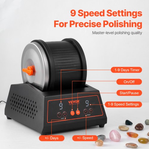 Rock Tumbler Machine 4 lbs Rock Polishing Machine 9 Speed Settings 9Day