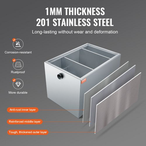 Commercial Grease Trap 40 LBS Grease Interceptor Side Inlet Interceptor