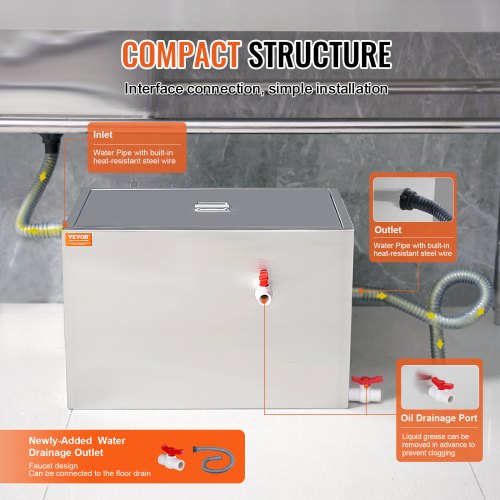 Commercial Grease Trap 40 LBS Grease Interceptor Side Inlet Interceptor