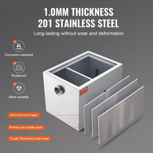 Commercial Grease Trap 8 LBS Grease Interceptor Side Inlet Interceptor