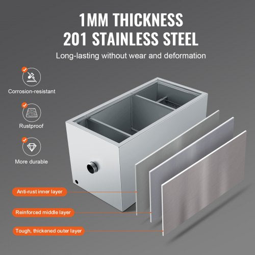 Commercial Grease Trap 25 LBS Grease Interceptor Top Inlet Interceptor