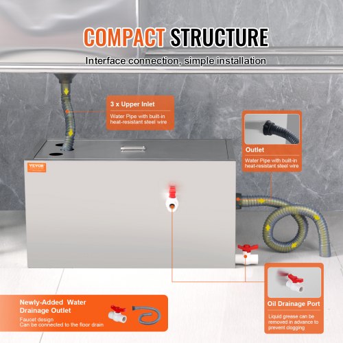 Commercial Grease Trap 25 LBS Grease Interceptor Top Inlet Interceptor