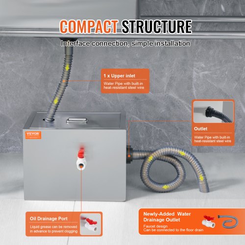 Commercial Grease Trap 8 LBS Grease Interceptor Top Inlet Interceptor
