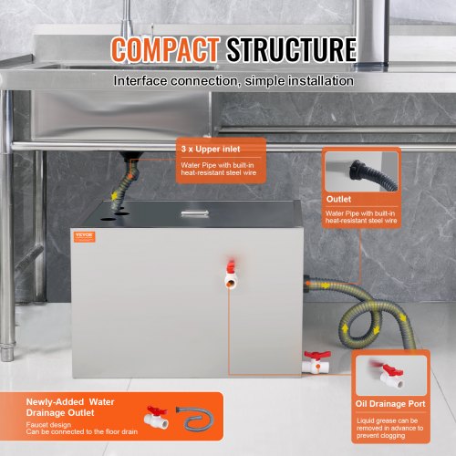 Commercial Grease Trap 40 LBS Grease Interceptor Top Inlet Interceptor