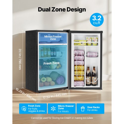 Mini Fridge 32 Cuft Single Door Compact Refrigerator Adjustable Temperature 42 9