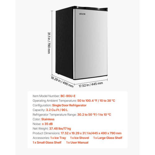 Mini Fridge 32 Cuft Single Door Compact Refrigerator Adjustable Temperature 42 9