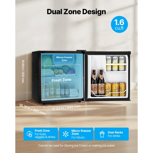 Mini Fridge 16 Cuft Single Door Compact Refrigerator Adjustable Temperature