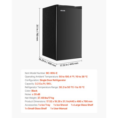 Mini Fridge 32 Cuft Single Door Compact Refrigerator Adjustable Temperature