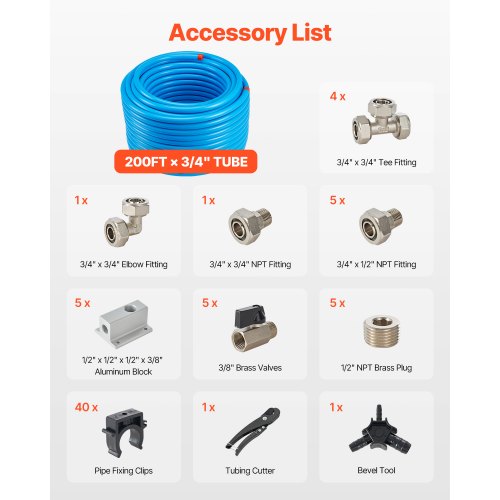 Air Compressor Line Kit 200FT x 34 HDPEAluminum Compressed Air Piping