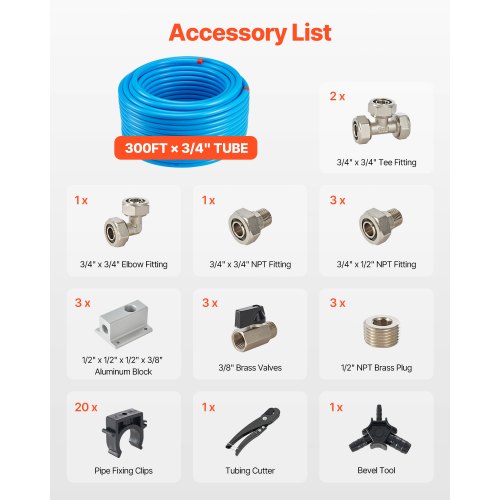 Air Compressor Line Kit 300FT x 34 HDPEAluminum Compressed Air Piping