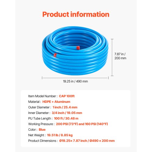 Air Compressor Line Kit 100FT x 34 HDPEAluminum Compressed Air Piping