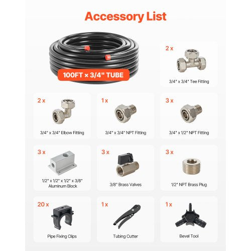 Air Compressor Line Kit 100FT x 34 HDPEAluminum Compressed Air Piping