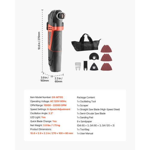 Multitool Oscillating Tool 3Amps Corded Oscillating Multi Tool with 6