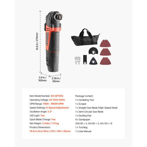 Multitool Oscillating Tool 4Amps Electric Oscillating Multi Tool Corded