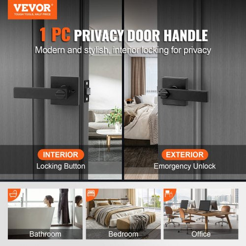 Privacy Door Handle 1 Pack Matte Black Door Lever Left or Right Handing