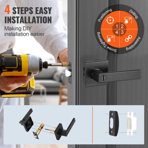 Privacy Door Handle 1 Pack Matte Black Door Lever Left or Right Handing