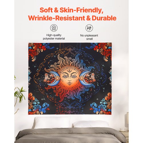 Sun and Moon Tapestry Psychedelic Mystic Floral Aesthetic Wall Tapestry