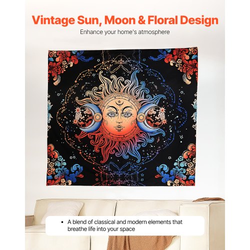 Sun and Moon Tapestry Psychedelic Mystic Floral Aesthetic Wall Tapestry