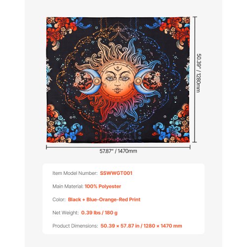 Sun and Moon Tapestry Psychedelic Mystic Floral Aesthetic Wall Tapestry