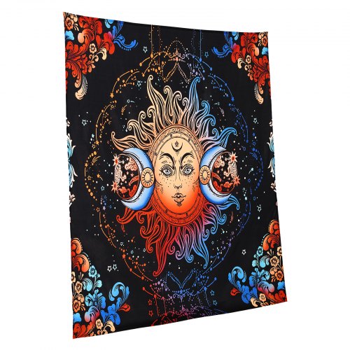 Sun and Moon Tapestry Psychedelic Mystic Floral Aesthetic Wall Tapestry
