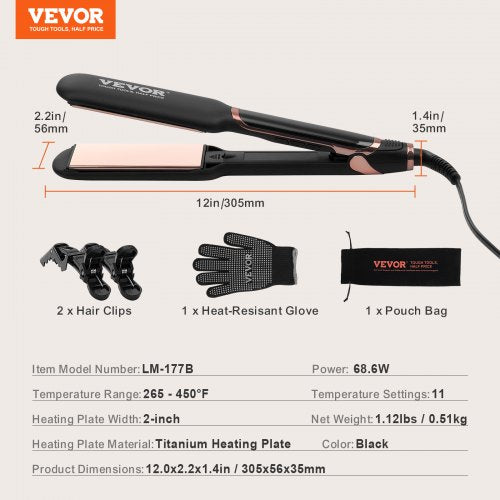Titanium Hair Straightener 2inch – Features Infrared Negative Ions Dual