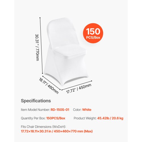 150 Pcs White Chair Covers Polyester Spandex Cover Stretch Slipcovers For