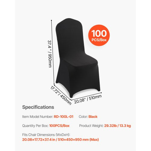 100 Pcs Black Chair Covers Polyester Spandex Chair Cover Stretch