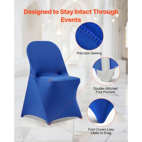 50 Pcs Blue Chair Covers Polyester Spandex Chair Cover Stretch Slipcovers