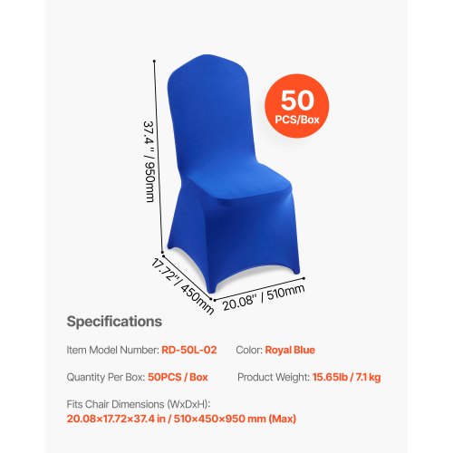 50 Pcs Royal Blue Chair Covers Polyester Spandex Chair Cover Stretch