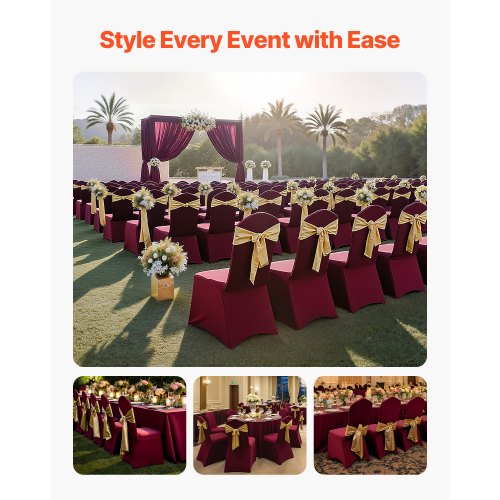 50 Pcs Burgundy Chair Covers Polyester Spandex Chair Cover Stretch