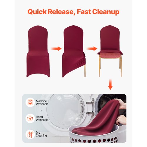 50 Pcs Burgundy Chair Covers Polyester Spandex Chair Cover Stretch