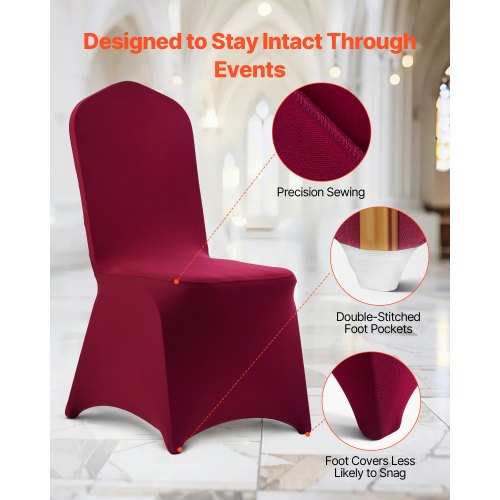50 Pcs Burgundy Chair Covers Polyester Spandex Chair Cover Stretch