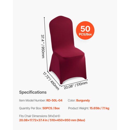50 Pcs Burgundy Chair Covers Polyester Spandex Chair Cover Stretch
