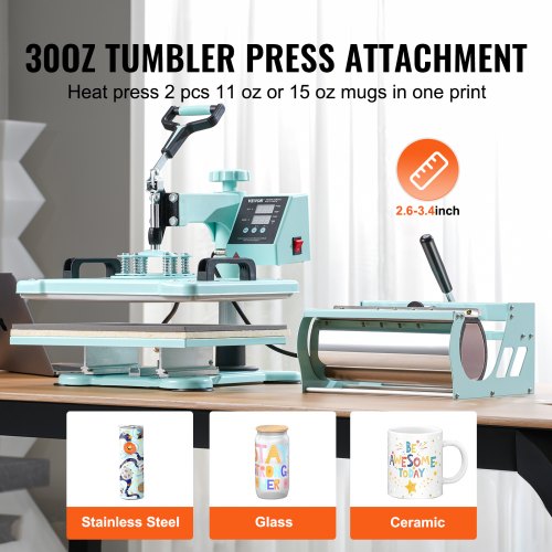 Heat Press Machine 12x15 in 5 in 1 with 30oz Tumbler Press TShirts Green