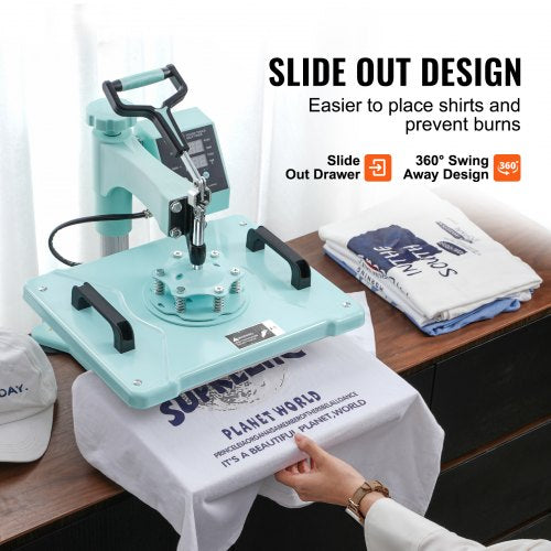 Heat Press Machine 12x15 in 5 in 1 with 30oz Tumbler Press TShirts Green