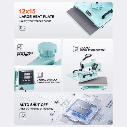 Heat Press Machine 12x15 in 5 in 1 with 30oz Tumbler Press TShirts Green