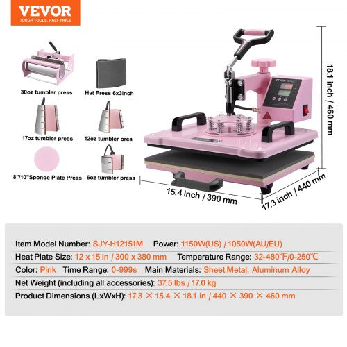 Heat Press Machine 12 x 15 inch 8 in 1 Heat Transfer Machine with 630 oz
